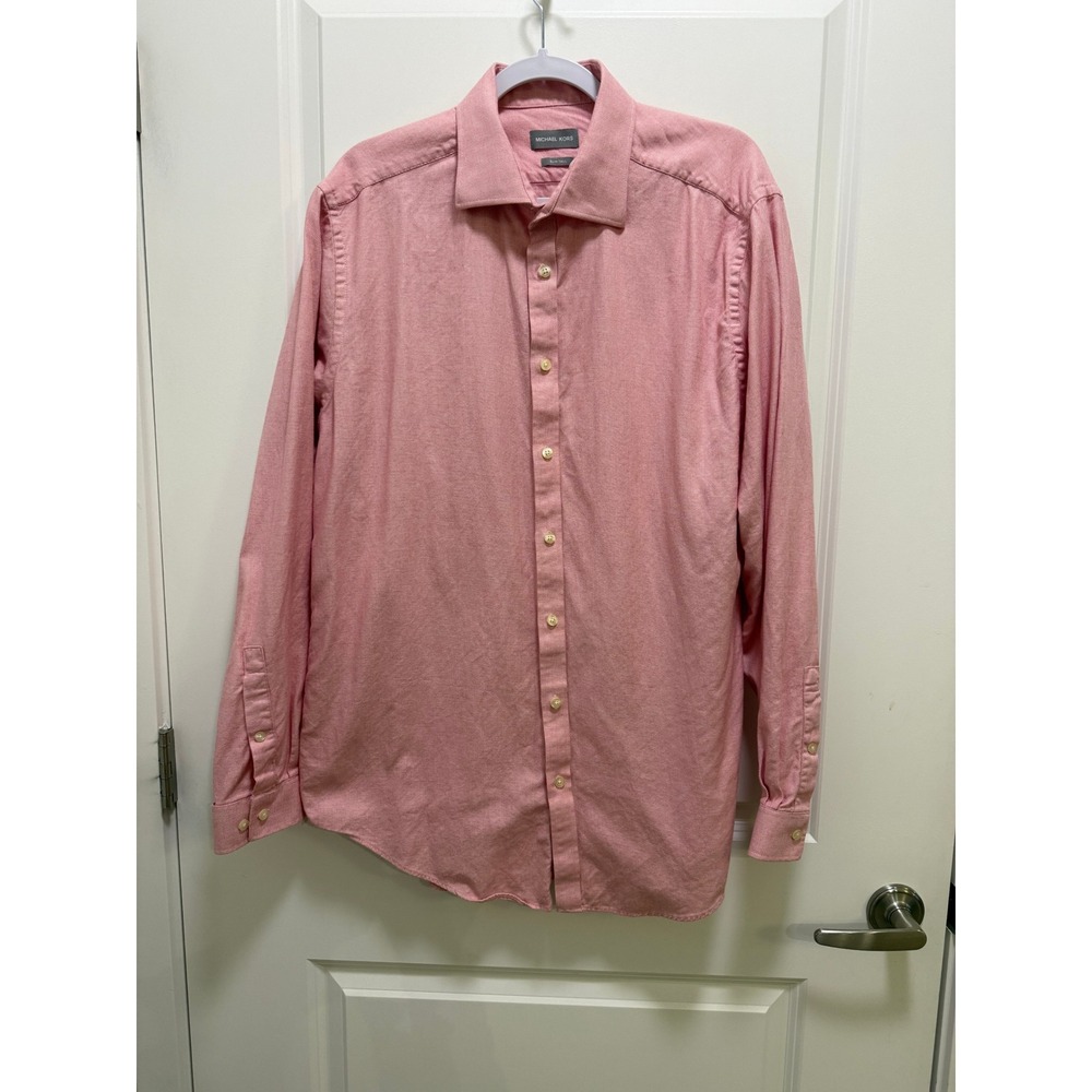Michael Kors Mens Slim Tall Pink Button Down Dress Shirt 17.5 36/37 Long Sleeve